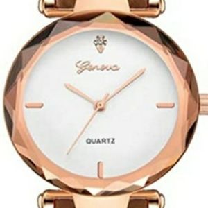 Golden Rose w/Brown leather band watch for Women's